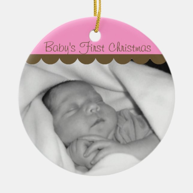 Den rosa baby cirklar det första julfotoet julgransprydnad keramik (Framsidan)