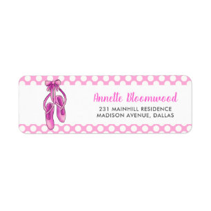 Den rosa ballerinaen skor den flickababy shower returadress etikett