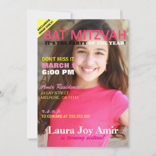 Den rosa bat mitzvah tidskriften täcker inbjudningar