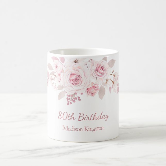 Den  Rosa-Blommigten 80:e Födelsedagsfestens gåva Kaffemugg (Center)