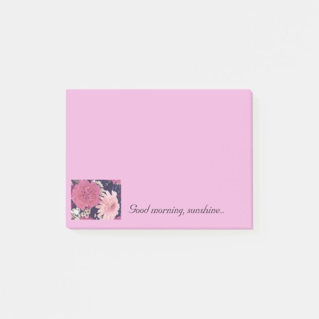 Den rosa blommigten Posta-Den-Noterar 4x3 flytta Post-it Block (Framsida)