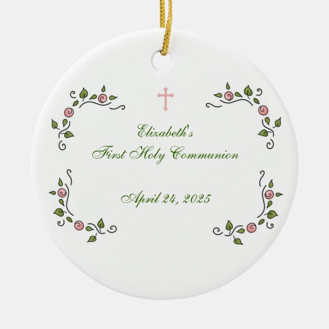 Den rosa blommigten tränga någon, religiösan julgransprydnad keramik (Framsidan)