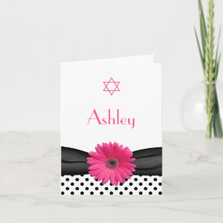 Den rosa daisypolkaen pricker det bat mitzvah anteckningskort
