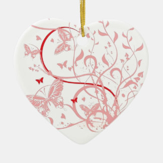 Den rosa fjärilen virvlar runt julgransprydnad keramik