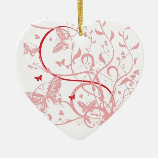 Den rosa fjärilen virvlar runt julgransprydnad keramik (Framsidan)