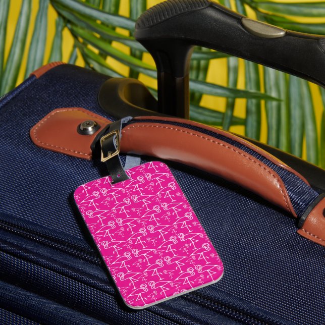 Den rosa flamingoen reser hänger lös märkremallen bagagebricka (Framsida Insitu 1)