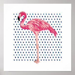 Den rosa Flamingofågelvattenfärgen pricker Poster