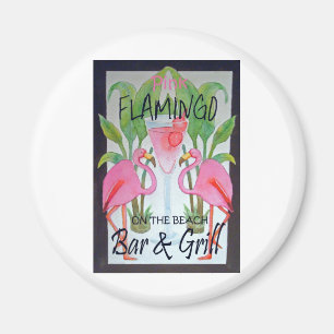Den rosa Flamingopuben & grillar stranddrinktema Magnet