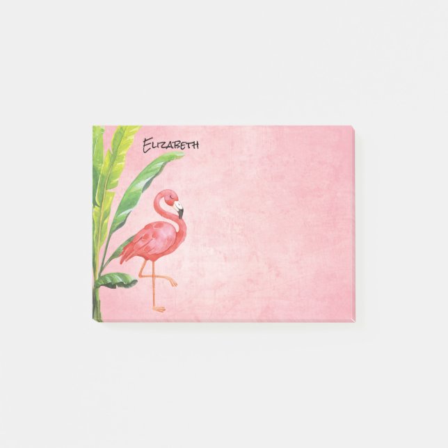 Den rosa Flamingostrandön lämnar monogramen Post-it Block (Framsida)