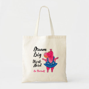 Den rosa flodhästballerinaen med inspirera tygkasse
