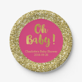 Den rosa guld- glitterOh babybaby shower pläterar
