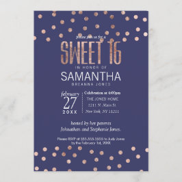 Den rosa guld- polka dots tänder marinblå sötsak inbjudningar