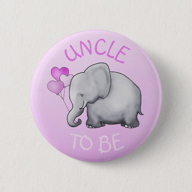 Den rosa gulliga elefantbaby shower Uncle-till-Är Knapp (Framsida)
