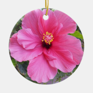 Den rosa hibiskusprydnaden, skräddarsy julgransprydnad keramik