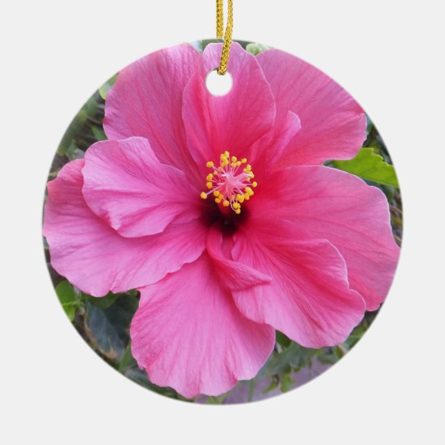 Den rosa hibiskusprydnaden, skräddarsy julgransprydnad keramik (Framsidan)