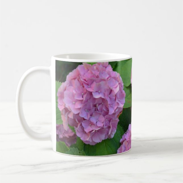 Den rosa Hortensia-hortensiabuskén  Kaffemugg (Vänster)