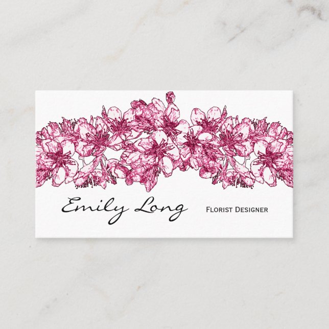 Den rosa körsbärsröda blommarordningen skissar visitkort (Framsida)