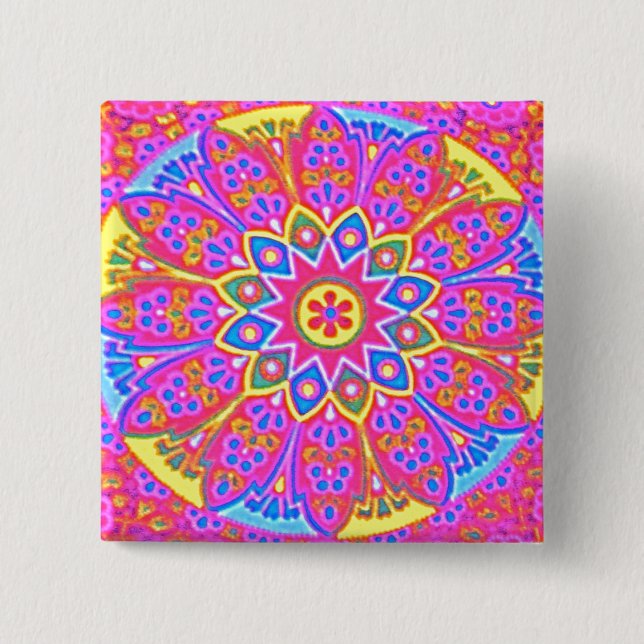 Den rosa mandalaen Button kvadrerar Knapp (Framsida)