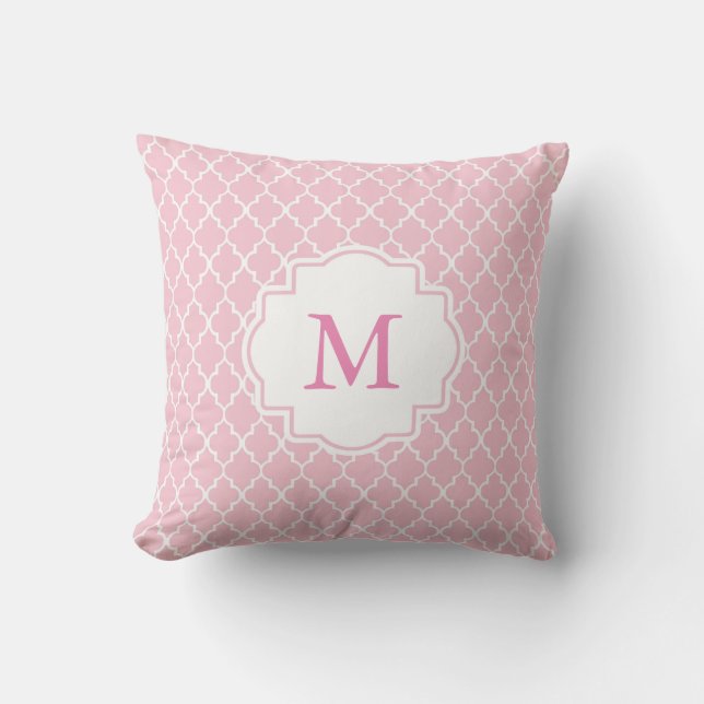 Den rosa marockanska monogramen Quatrefoil kudder Kudde (Framsida)