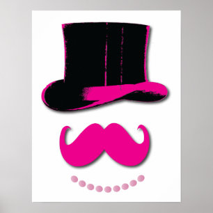 Den rosa mustaschen, top hat och pärlor poster