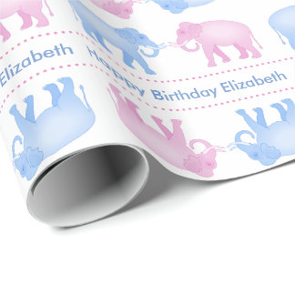 Den rosa- och blåttelefantfödelsedagen eller presentpapper