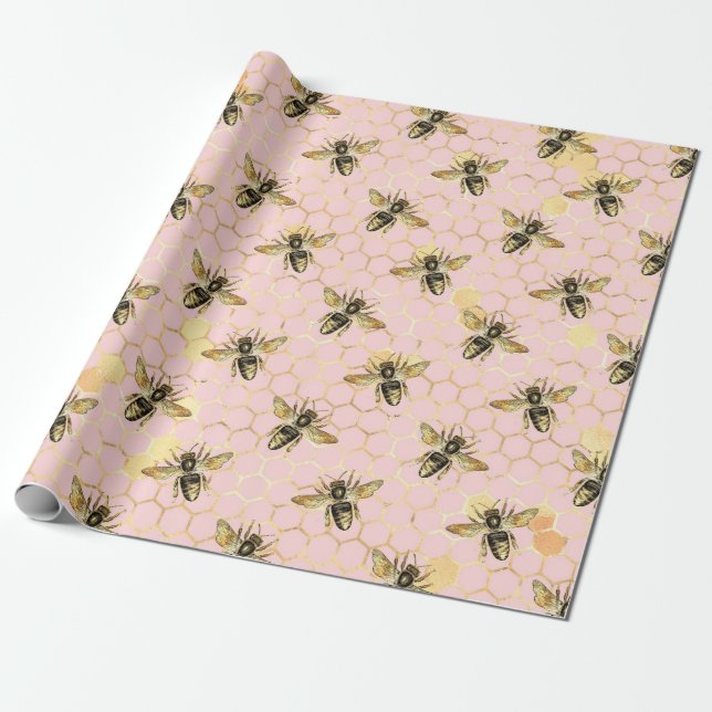 Den rosa och gyllene bin serie design 1 presentpapper (Utrullad)