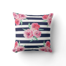 Den rosa och marinblåa blommigten kudder