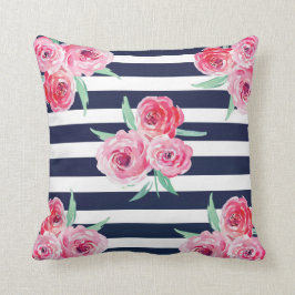 Den rosa och marinblåa blommigten kudder kudde