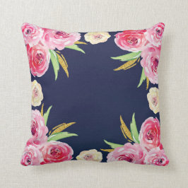 Den rosa och marinblåa blommigten kudder kudde