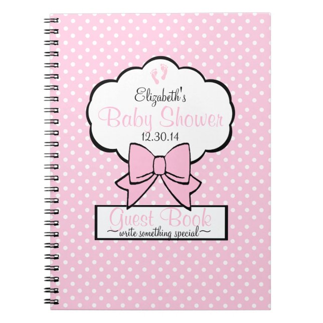 Den rosa polkaen pricker baby showergästboken anteckningsbok med spiral (Framsidan)