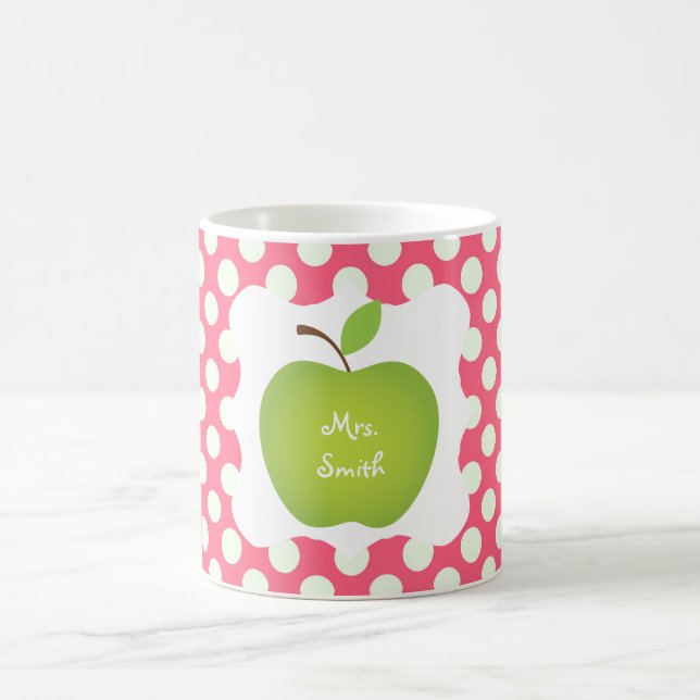 Den rosa polkaen pricker den gröna Apple lärare Kaffemugg (Center)