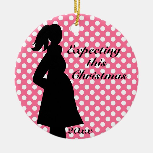 Den rosa polkaen pricker gravidprydnaden julgransprydnad keramik (Framsidan)