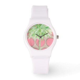 Den rosa polkaen pricker palmträdklockan armbandsur