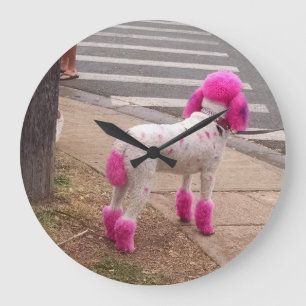 Den rosa pudeln tar tid på stor klocka