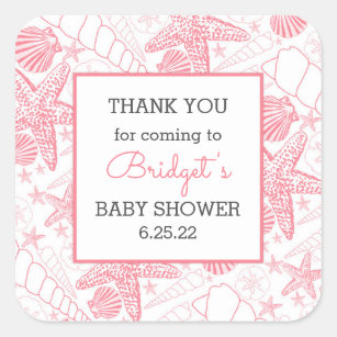 Den rosa snäckorbaby showerfavören tackar dig fyrkantigt klistermärke