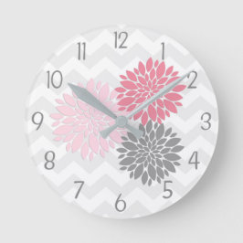 Den rosa väggen för grå färgDahliablomman tar tid Rund Klocka
