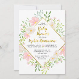 Den rosa vattenfärgen blommar baby showerinbjudan inbjudningar