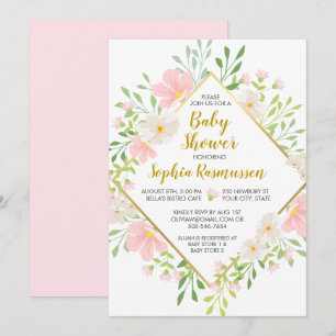 Den rosa vattenfärgen blommar baby showerinbjudan inbjudningar