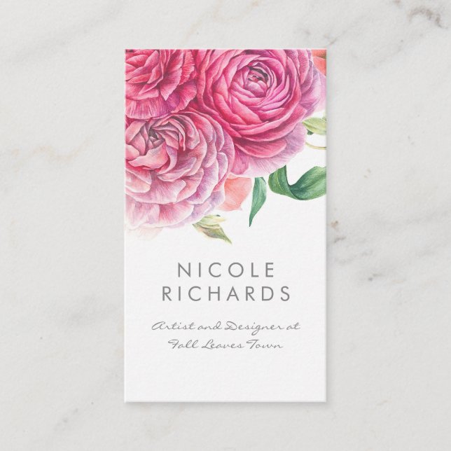 Den rosa vattenfärgen blommar elegant botaniskt visitkort (Framsida)