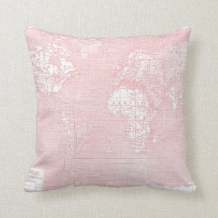 Den rosa vintagevärldskartan kudder kudde