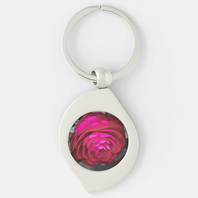 Den rosafärgade kameljan swirl silverfärgad nyckelring (Framsidan)