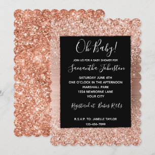 Den Rosan Glam Glitter vid Svarta Ro Guld Inbjudningar