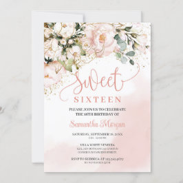 Den  rosan vid blommigten ro guld sweet sixteen inbjudningar