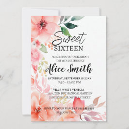 Den rosan vid blommigten ro guld sweet sixteen inbjudningar