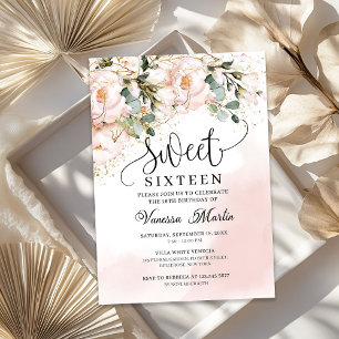 Den rosan vid blommigten ro guld sweet sixteen inbjudningar