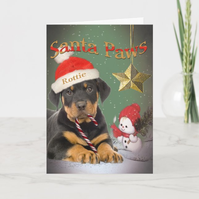 Den Rottweiler valpen Santa tafsar kort (Framsida)