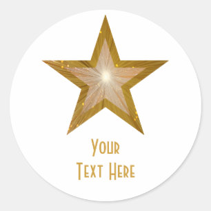 Den runda etiketten med texten i Guld Star, vit, r Runt Klistermärke