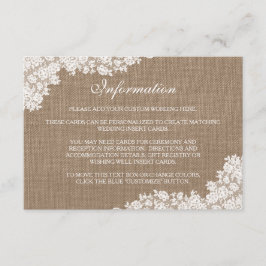 Den rustika jute- och vintagevita spetskollketione tilläggskort