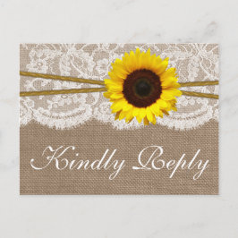 Den rustika solrosbröllopsamlingen RSVP Inbjudan Vykort