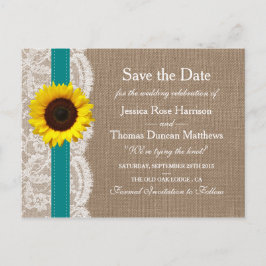 Den rustika solrosbröllopssamlingen - turkos meddelande vykort